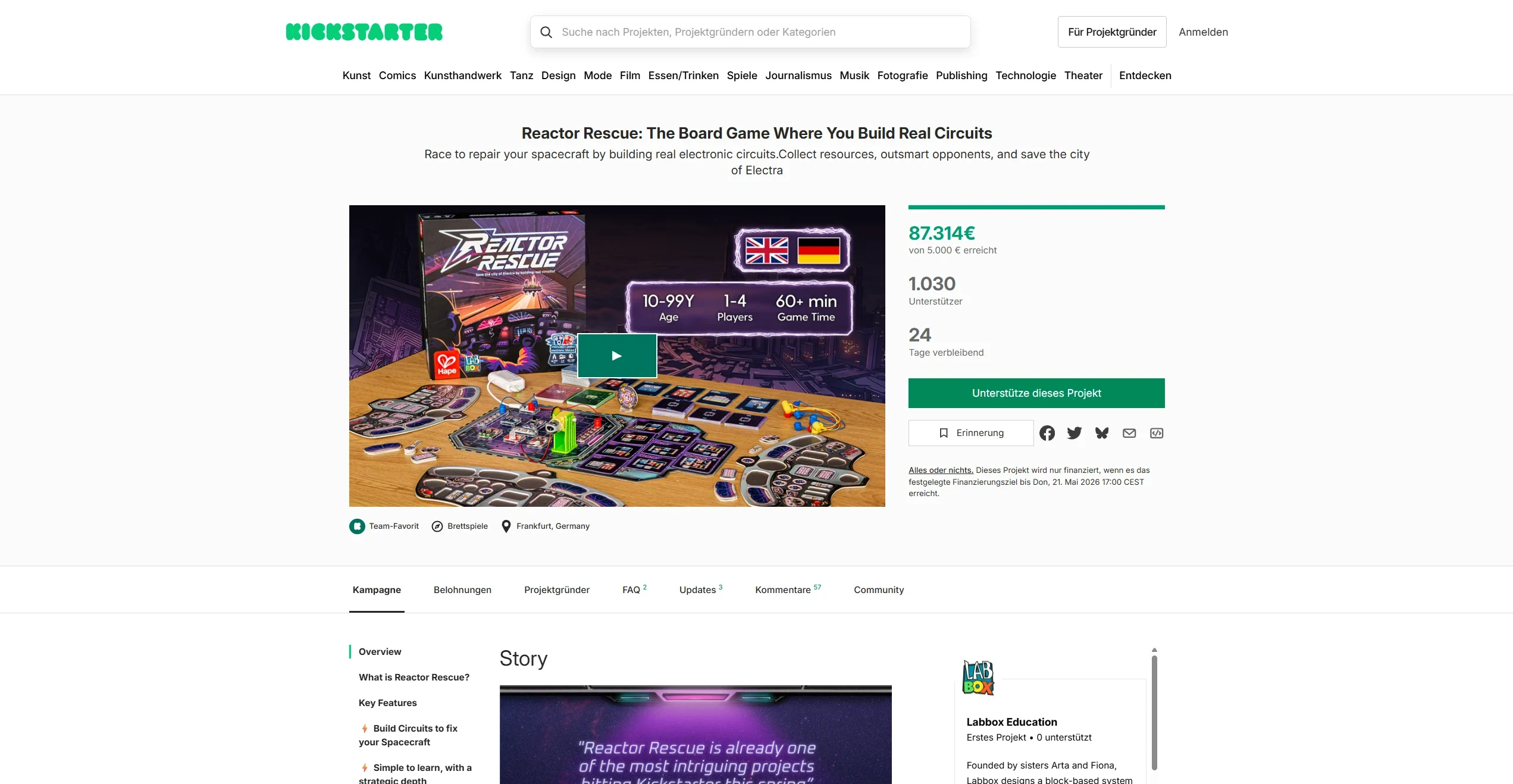 Reactor Rescue Kickstarter Kampagne Hero Bereich